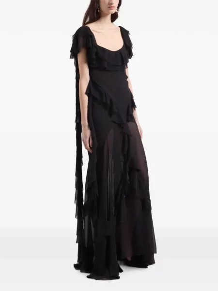 Rochie maxi Nina Ricci de mătase cu volane negru