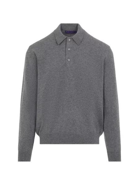 Tricou polo Ralph Lauren Purple Label din cașmir gri