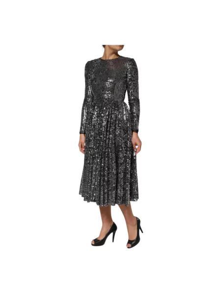 Sukienka midi Dolce And Gabbana z cekinami z długim rękawem czarna