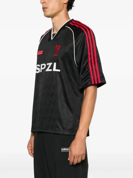 Tricou Adidas cu broderie cu dungi cu decolteu în V verde