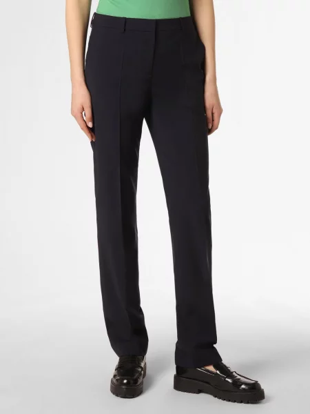 BOSS spodnie wełniane proste high waist granatowy