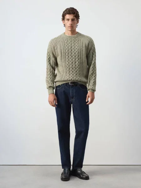 Sweter ścieg pleciony oliwkowozielony Mężczyzna S MANGO MAN