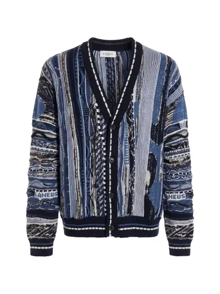 Cardigan Laneus cu decolteu în V cu imprimeu geometric albastru