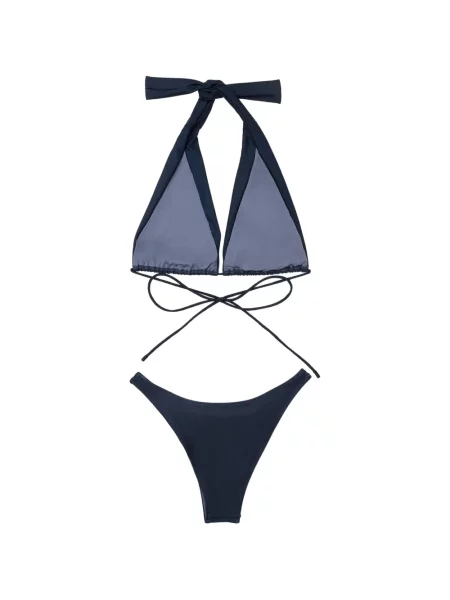 Bikini Elegancia cu gât halter albastru