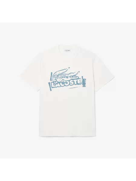 Lacoste T-Shirt Z Okrągłym Dekoltem Z Nadrukiem Classic Fit biały