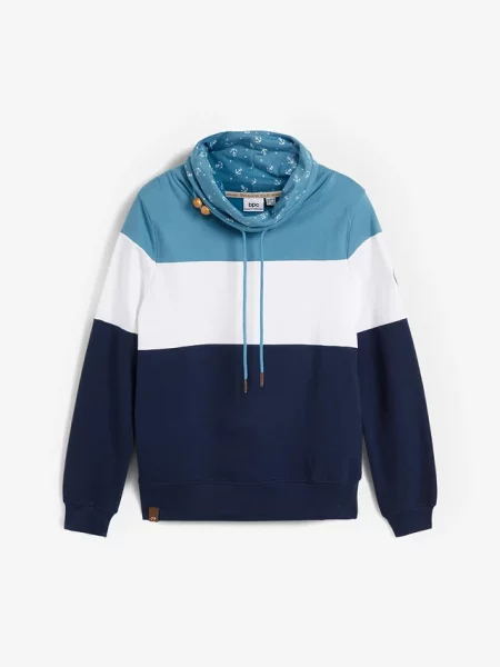 Bluza z drukowanym kołnierzem z czystej bawełny niebieska