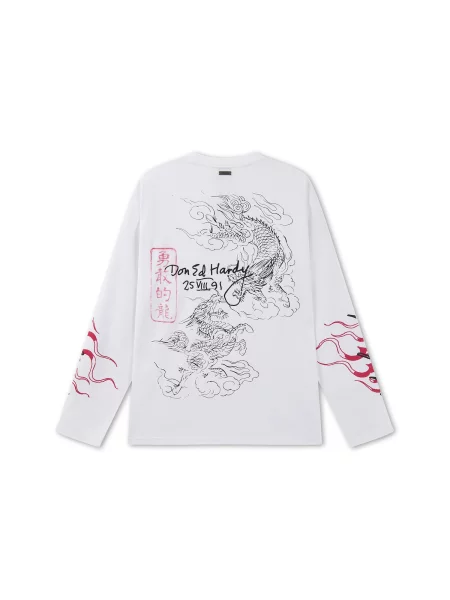 Ed Hardy Tričko Flying Twin Dragon červená / čierna biela