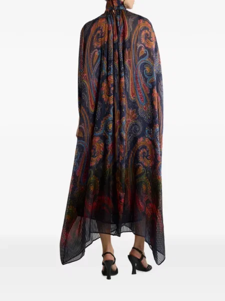 Lung rochie Etro de mătase cu model paisley albastru