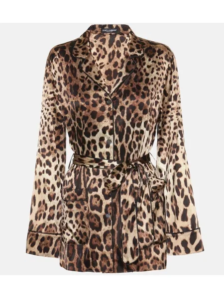 Сатенен топ Dolce&gabbana с принт с леопардов принт кафяво