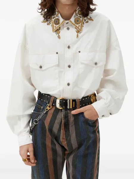 Cămașă Versace cu broderie din poplin alb