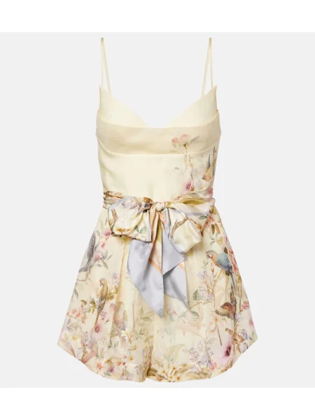 Salopetă Zimmermann de in cu model floral galben