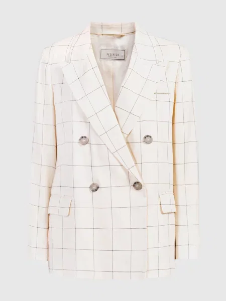 Двобортний жакет з льоном в клітинку з ланцюжком моніль Peserico бежевий