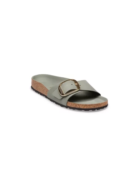 Birkenstock klapki skórzane Madrid Big Buckle Oiled Leather zielone