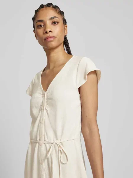 Sukienka o długości do kolan z mieszanki i lnu Tom Tailor Denim beżowa