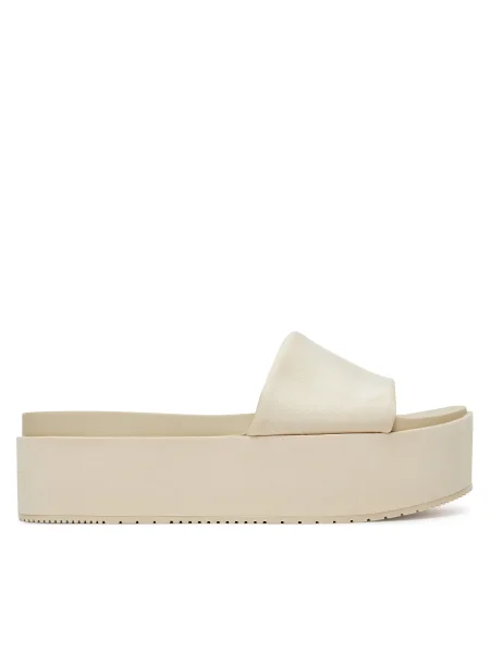 Чехли Calvin Klein Jeans FLATFORM SANDAL SLIDE IN NYLON с платформа бежово