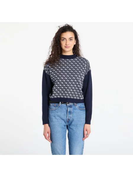 Svetr GUESS Ls Mock Neck Aubrey 4G Sweater Navy S tmavě modrý
