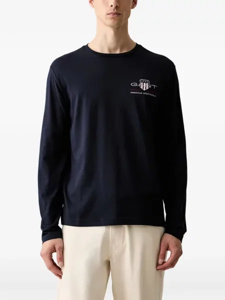 Lung tricou Gant cu autograf albastru