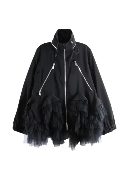 Geacă Noir Kei Ninomiya cu volane din tul negru