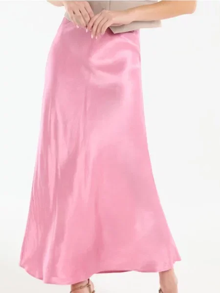 Атласна спідниця міді рожевий