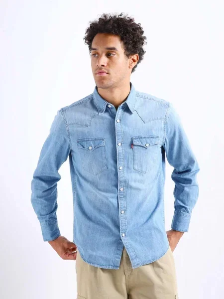 Levi's camasa jeans barbati cu guler clasic regular albastru