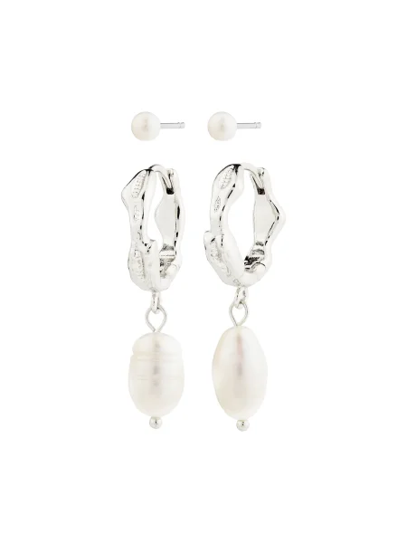 Pilgrim Uhani Jonne srebrna / biserno bela