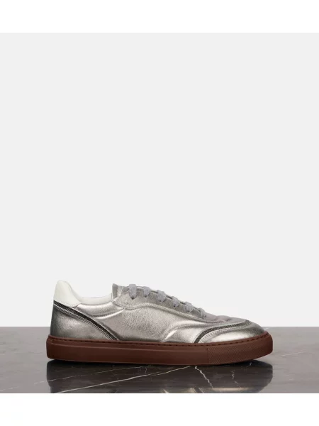 Sneakerși Brunello Cucinelli din piele argintiu