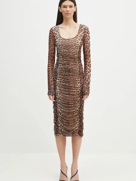 GANNI rochie midi mulata maro