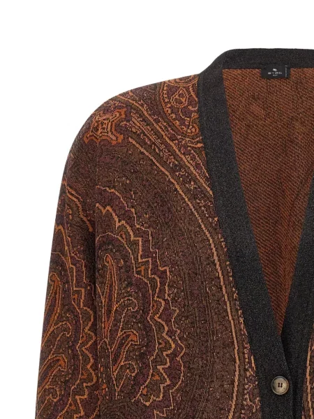 Cardigan Etro cu model paisley din jacard maro