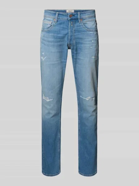 Jeansy o kroju regular fit z efektem znoszenia model Grover' Replay niebieskie
