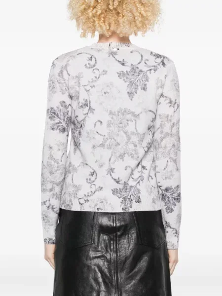 Pulover Herno cu model floral lung alb