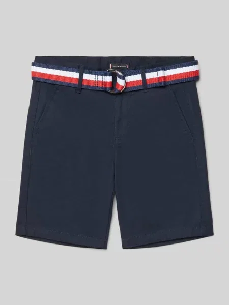 Bermudy z paskiem z tkaniny Tommy Hilfiger granatowe