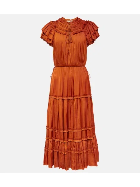 Satenska midi obleka Ulla Johnson oranžna