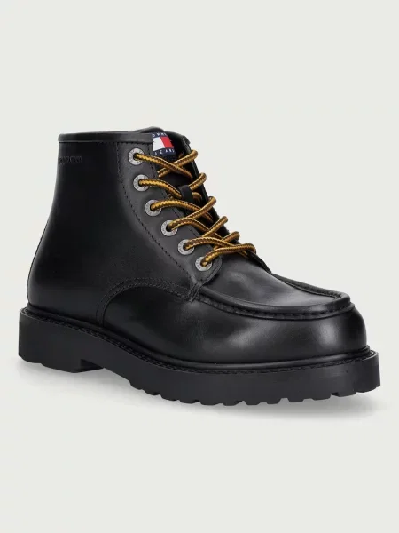 Botine Tommy Jeans din piele negru