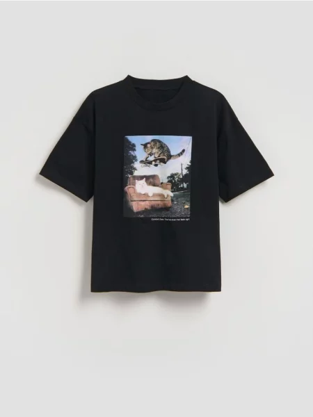 Reserved Tricou din cu imprimeu negru