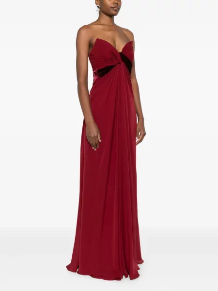 Rochie Elie Saab de catifea plisată de costum roșu