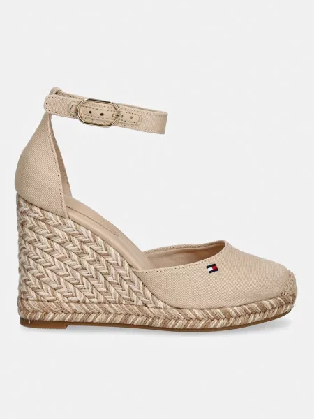 Tommy Hilfiger espadrile s polno FLAG HIGH WEDGE ESPAD CLOSED TOE bež