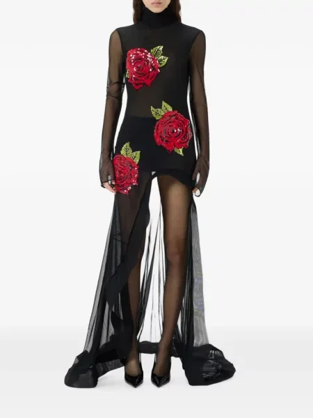 Rochie maxi Blumarine cu broderie negru