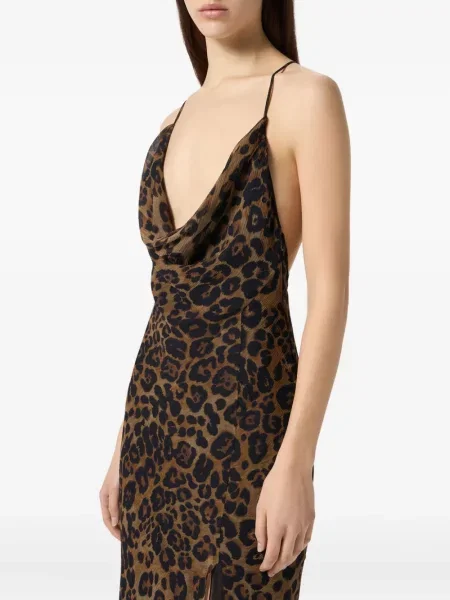 Rochie Blumarine de mătase cu imagine cu model leopard maro