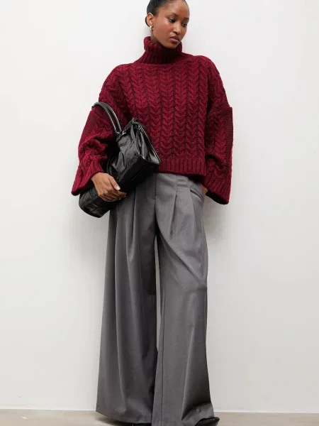 Брюки Answear.lab с высокой посадкой серые