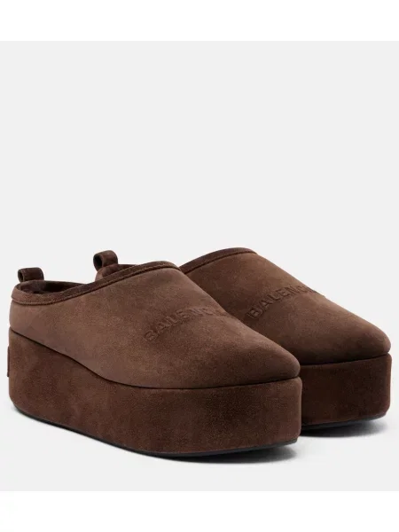 Papuci tip mules Balenciaga din piele de căprioară cu platformă maro