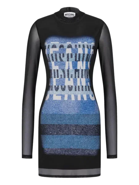 Długa sukienka jeansowa Moschino Jeans z nadrukiem garniturowa czarna