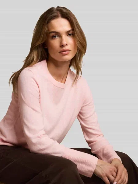 Sweter z kaszmiru z wykończeniami w prążki Tom Tailor różowy
