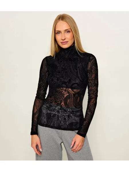 Bluză Just Cavalli cu guler înalt negru