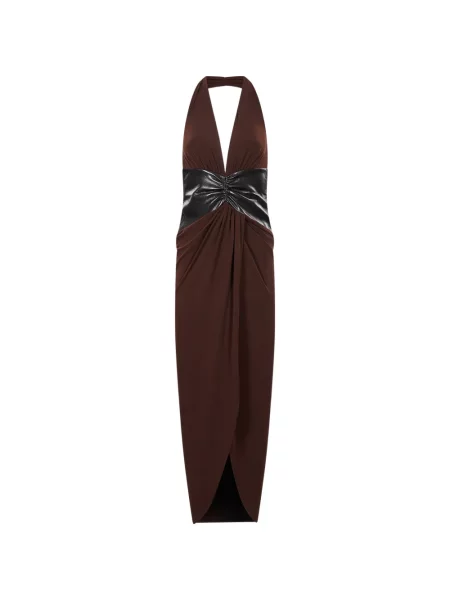 Rochie midi The Andamane cu gât halter maro