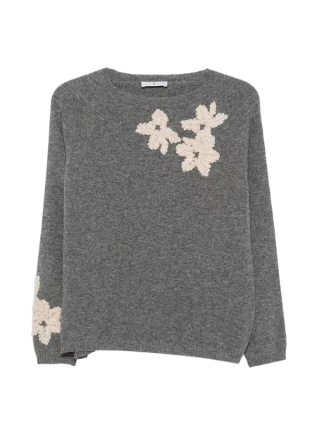 Pulover Whyci Milano cu model floral cu aplicații gri