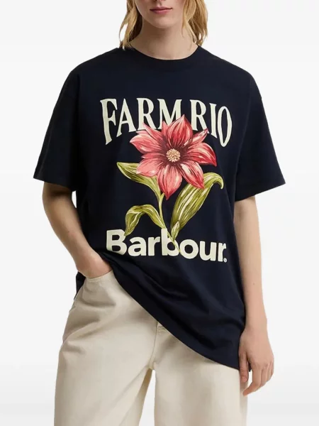 Tricou Barbour cu model floral cu imagine albastru