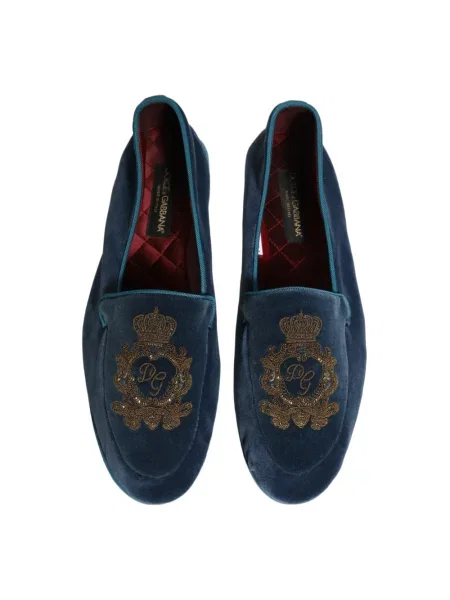 Haftowane półbuty Dolce And Gabbana skórzane niebieskie