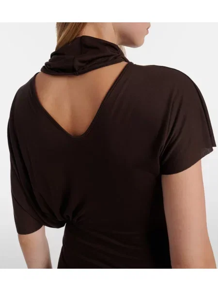 Rochie Rick Owens din jerseu drapată maro