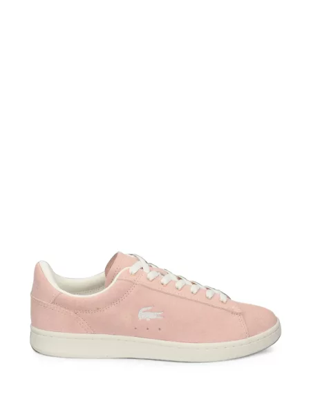 Sneakerși Lacoste cu broderie din piele de căprioară roz