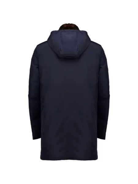 Lung geacă cu puf Moncler cu glugă albastru